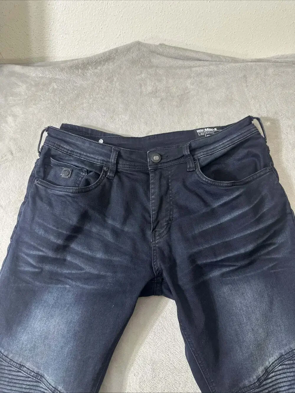 Buffalo David Bitton Max-X Jeans Mens 38x32 Skinny Stretch Moto Biker Blue